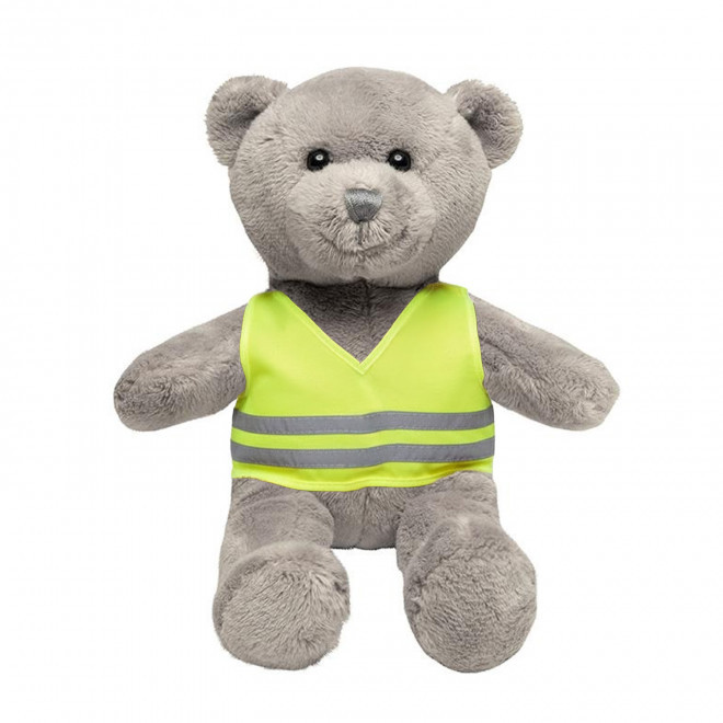 PELUCHE OURSON GILET SECURITE PERSONNALISABLE 'OURSI' - gris clair