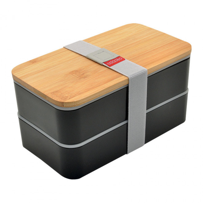 LUNCH BOX PERSONNALISABLE AVEC COUVERCLE EN BAMBOU 'FOOD' - noir/bambou