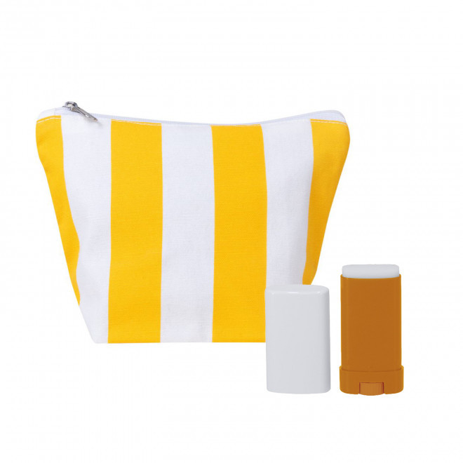 SET TROUSSE ET STICK SOLAIRE SPF30 PERSONNALISE 'SOLY' - jaune/orange