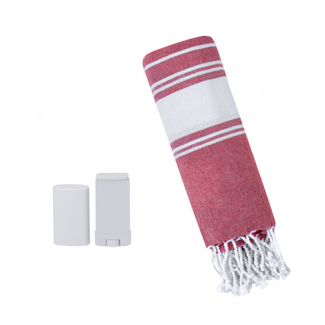 SET STICK SOLAIRE SPF30 ET FOUTA PERSONNALISABLE 'PLAHY' - rouge/blanc