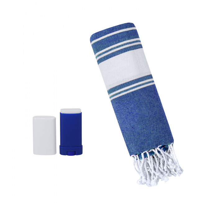 SET STICK SOLAIRE SPF30 ET FOUTA PERSONNALISABLE 'PLAHY' - bleu foncé