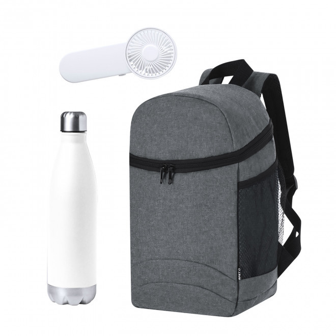 SET SAC BOUTEILLE ET VENTILATEUR PERSONNALISABLE 'PRAUTEC' - blanc