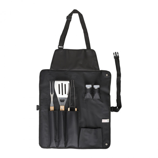 TABLIER BARBECUE PUBLICITAIRE AVEC 5 USTENSILES 'TED' - noir