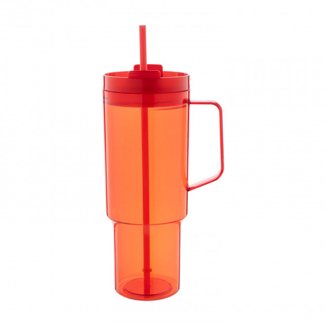 MUG RPET POIGNEE ET PAILLE 1.2L PERSONNALISABLE 'TRADRINK' - rouge
