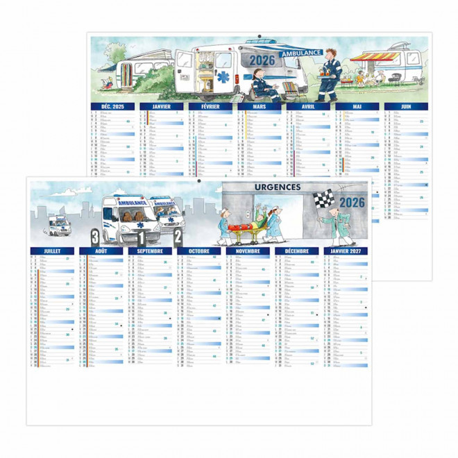 CALENDRIER BANCAIRE ILLUSTRE PERSONNALISABLE 'MEDICA' - ambulance
