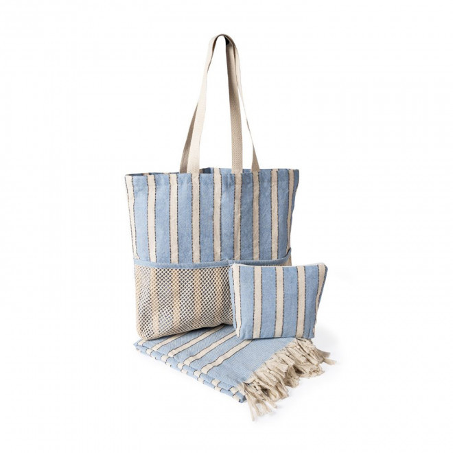 SET DE PLAGE FOUTA SAC PERSONNALISABLE 'SUNLIGHT' - bleu