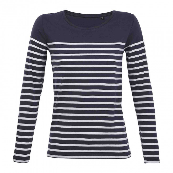 TEE-SHIRT PERSONNALISÉ RAYÉ FEMME 'MATELOT' - french marine/blanc