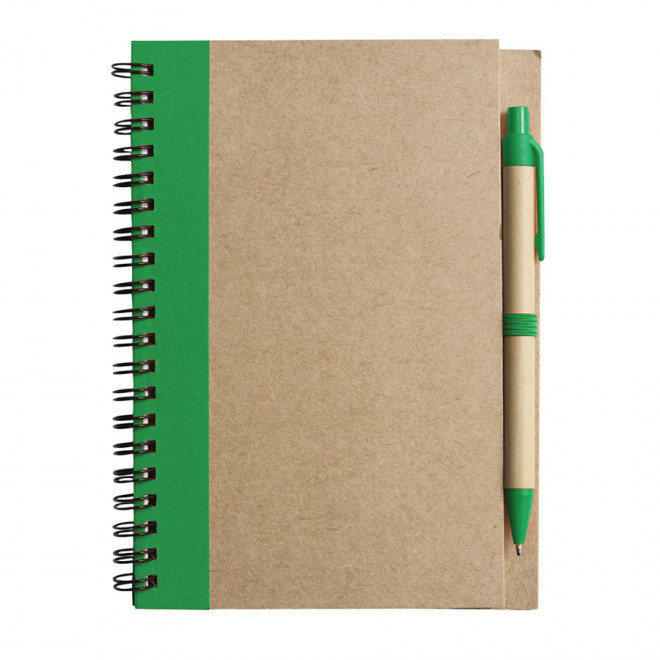 CARNET À SPIRALE PERSONNALISÉ LIGNÉ AVEC STYLO RECYCLÉS 'RAMSES' - vert foncé