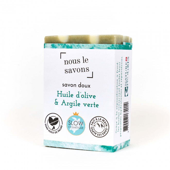 SAVON DOUX BIO 100G PERSONNALISE 'MOUSSING' - huile d'olive et argile verte