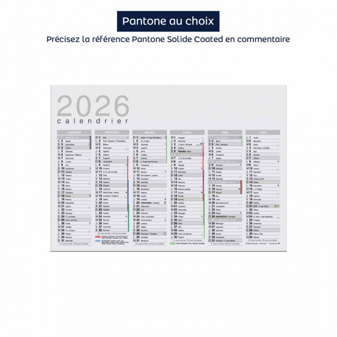 CALENDRIER PAPIER SOUPLE PERSONNALISABLE 'ASTERO RECYCLE' - pantone