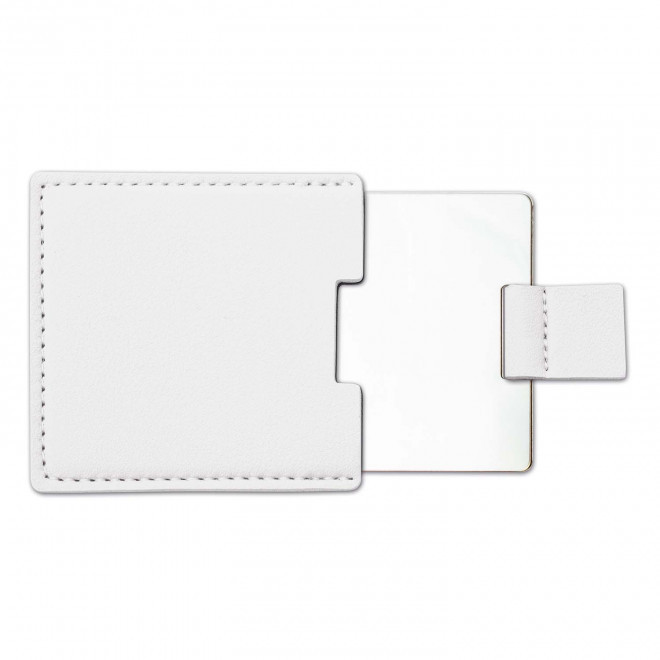 MIROIR EN ACIER AVEC POCHETTE PERSONNALISABLE 'RUFLET' - blanc