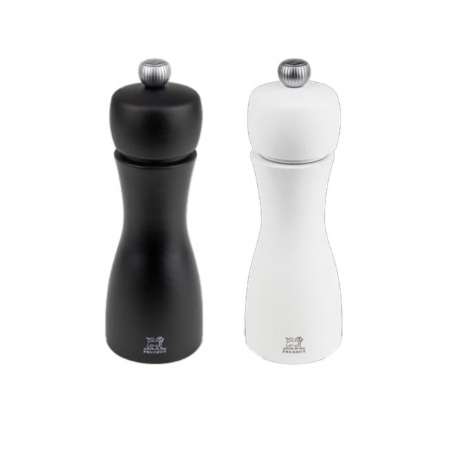 COFFRET 2 MOULINS SEL POIVRE PERSONNALISABLE 'DUO TAHITI' - noir/blanc