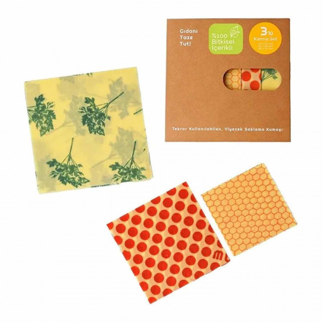 LOT DE 3 BEE WRAPS VEGANS PERSONNALISABLE 'PAKPAK' - jaune