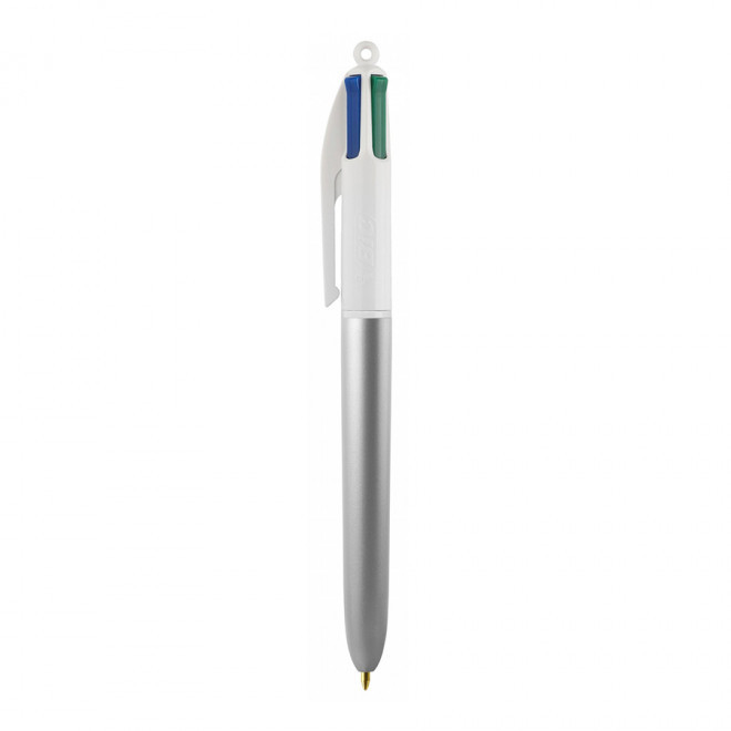 STYLO BIC® PERSONNALISABLE 4 COULEURS 'GLACE' - blanc/argenté