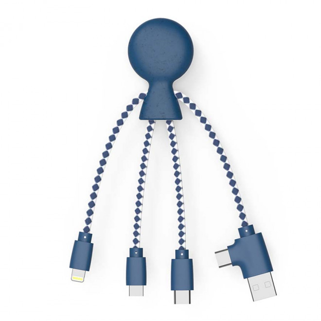 CÂBLE DE CHARGE PUBLICITAIRE MULTI-CONNECTEURS XOOPAR® 'MR BIO' - bleu