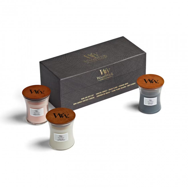 COFFRET 3 BOUGIES MECHE BOIS PERSONNALISABLE 'WOODWICK' - gris