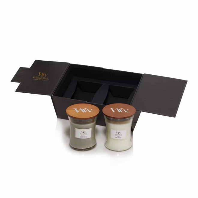 COFFRET 2 BOUGIES MECHE BOIS PERSONNALISABLE 'WOODWICK' - gris