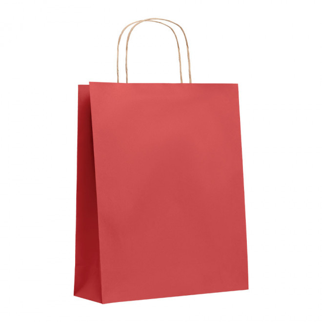 SAC PAPIER KRAFT PROMOTIONNEL ANSES TORSADEES 'HONDURO' 25X32X11 CM 90 GR/M² - rouge