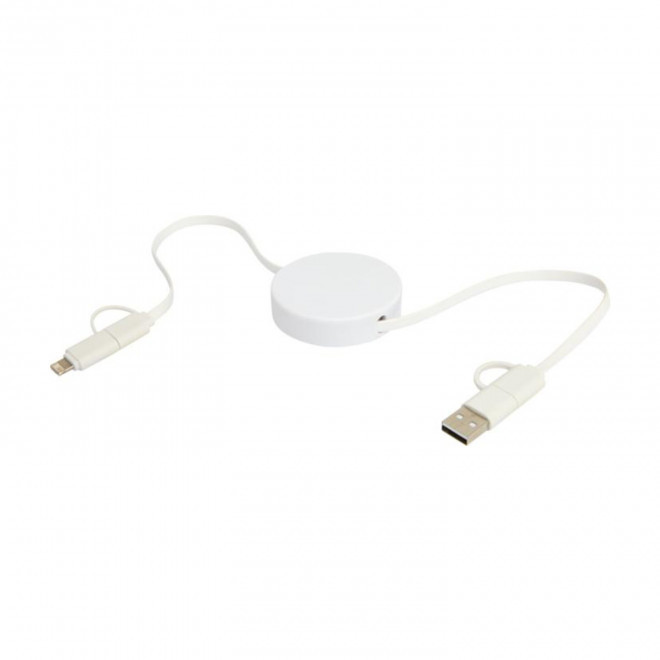 CABLE DE CHARGE PERSONNALISABLE 'ONTARIA ENROULEUR ABS' - blanc