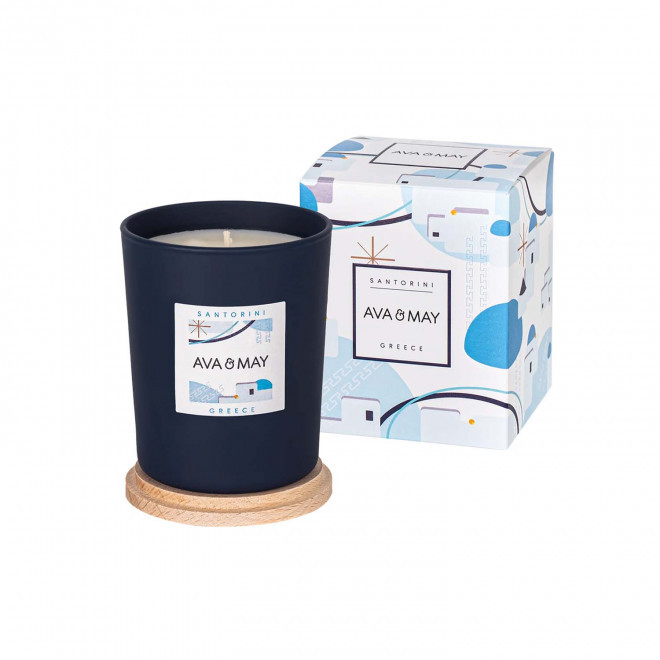 BOUGIE PARFUMEE VERRE ET BAMBOU PERSONNALISABLE 'AVA MAY' - santorin