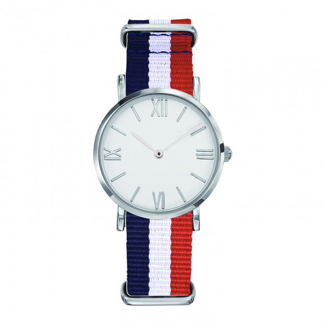 MONTRE FEMME PERSONNALISABLE 'AXELLE' - chrome/bleu/blanc/rouge