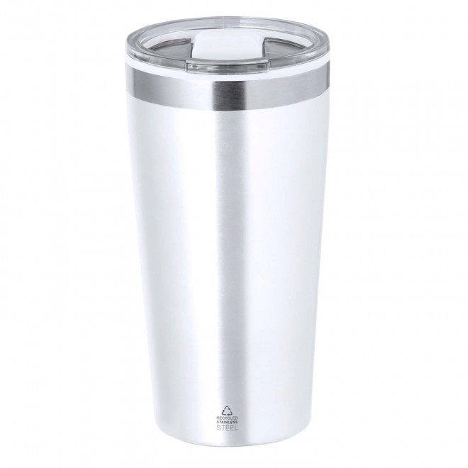 MUG ISOTHERME PERSONNALISABLE INOX RECYCLE  600ML 'RICLO' - blanc
