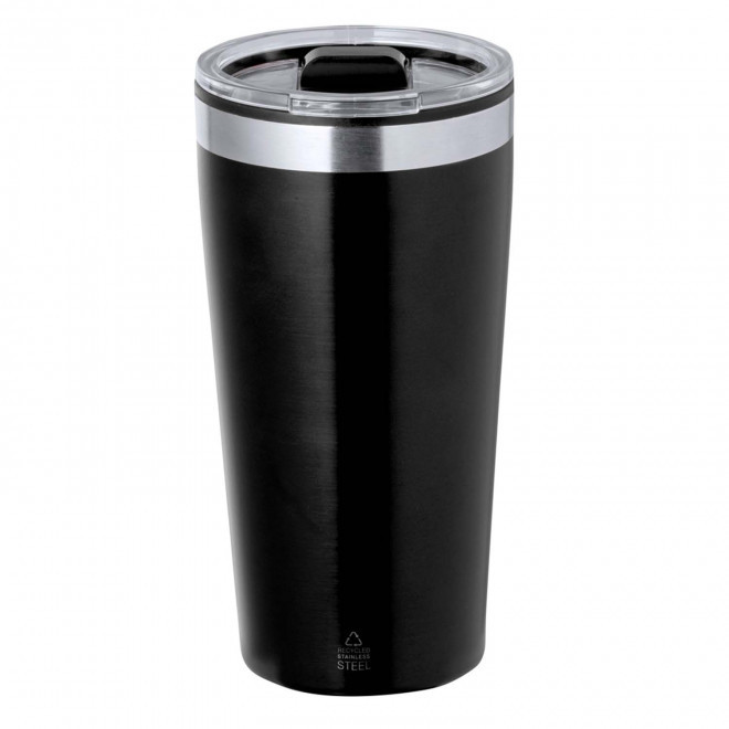 MUG ISOTHERME PERSONNALISABLE INOX RECYCLE  600ML 'RICLO' - noir