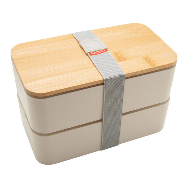 LUNCH BOX PERSONNALISABLE AVEC COUVERCLE EN BAMBOU 'FOOD' - blanc/bambou