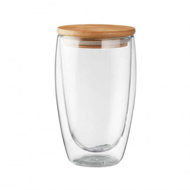 VERRE PERSONNALISÉ EN BOROSILICATE AVEC COUVERCLE BAMBOU 'DALU' - 450 ml