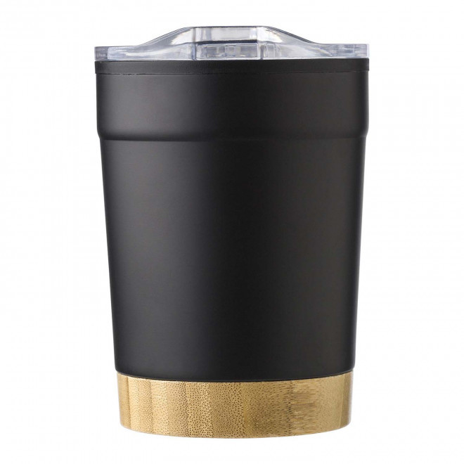 GOBELET EN ACIER ET BAMBOU 300ML PERSONNALISABLE 'SAPIA' - noir