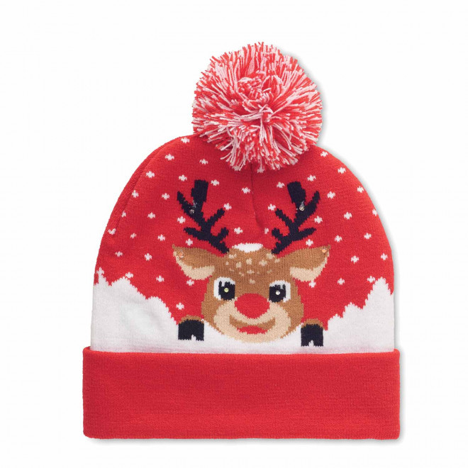 BONNET DE NOEL AVEC LED PERSONNALISABLE 'SOBA' - rouge