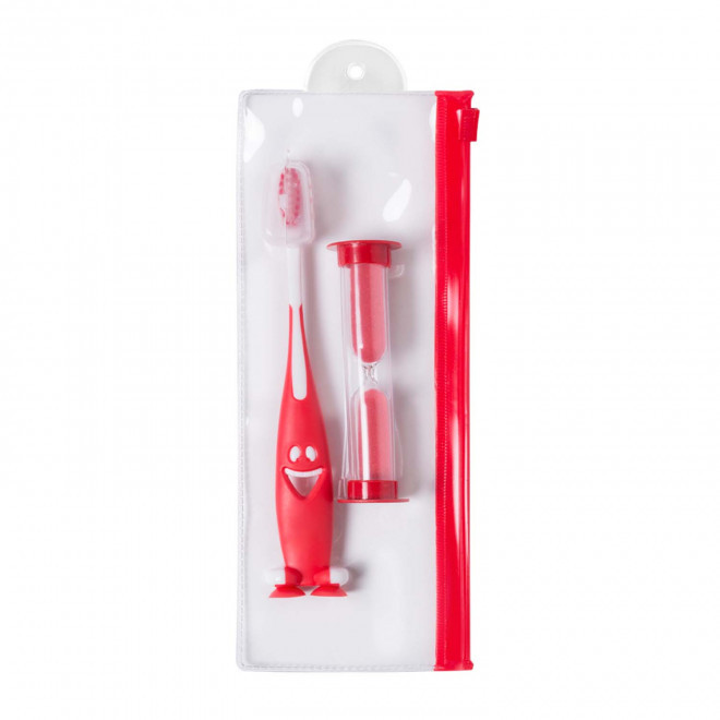 KIT BROSSE A DENTS ENFANT PERSONNALISABLE 'BUKKA' - rouge