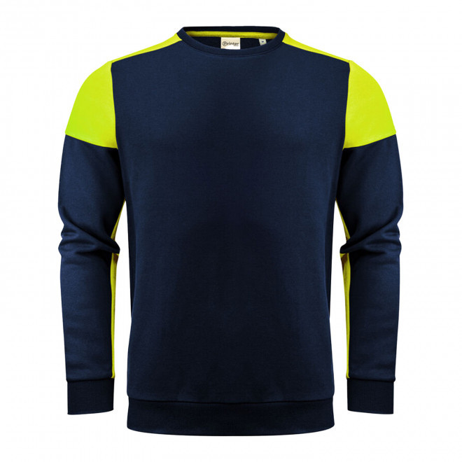 SWEAT COL ROND MIXTE PERSONNALISABLE 'PRIME SWEAT ROND' - bleu marine/jaune