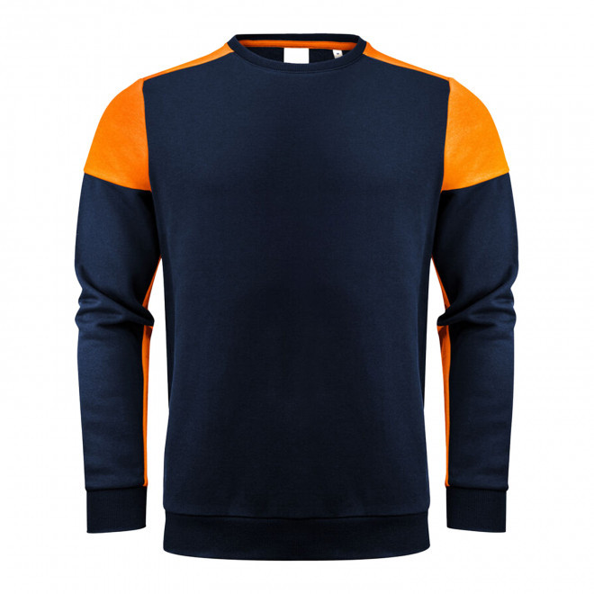 SWEAT COL ROND MIXTE PERSONNALISABLE 'PRIME SWEAT ROND' - bleu marine/orange