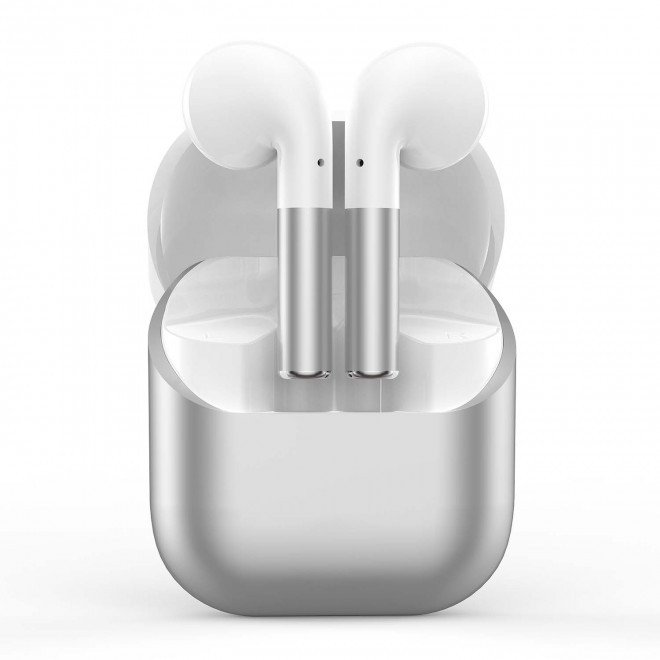 ÉCOUTEURS BLUETOOTH® PERSONNALISABLE 'MAURTY' - argenté/blanc