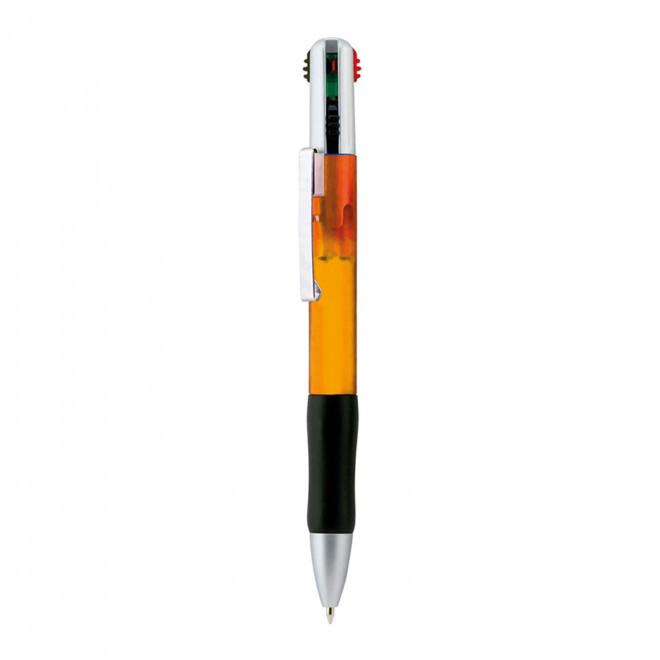 STYLO 4 COULEURS PERSONNALISABLE 'BRAVO CLEAR' - orange