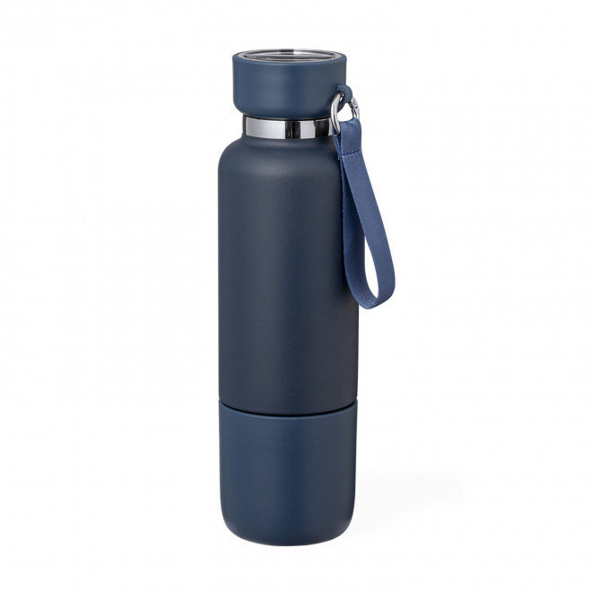 BOUTEILLE ISOTHERME PERSONNALISABLE AVEC GOBELET 'NOMLY' - bleu marine