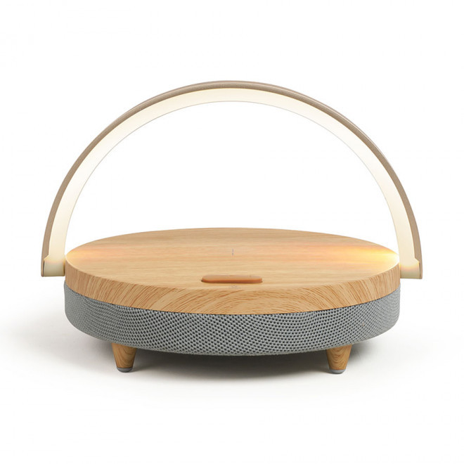 ENCEINTE LED PERSONNALISÉE CHARGEUR INDUCTION 5W LIVOO® 'DANNY' - bois/gris