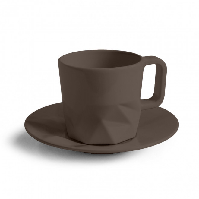 TASSE PERSONNALISABLE AVEC SOUCOUPE EUROPE 80 ML 'CELESTA' - marron mat