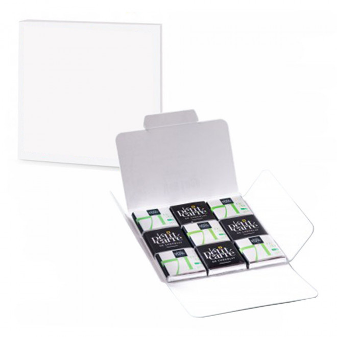 CARTE DE 9 CARRÉS DE CHOCOLAT PERSONNALISÉE LPCC®  'CALIMIA' - 71%  Bio