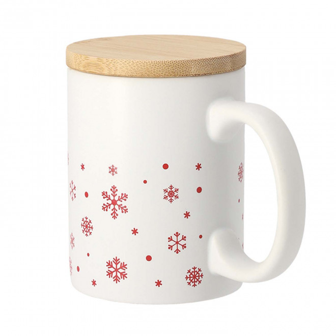 MUG NOEL COUVERCLE BAMBOU 300ML PERSONN 'HELIA' - blanc