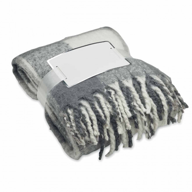 PLAID RPET A FRANGES PERSONNALISE 'CHOOW' - gris