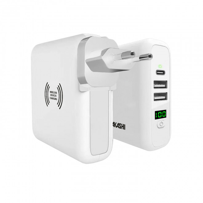 CHARGEUR DE VOYAGE PERSONNALISÉ UNIVERSEL 3-EN-1 'RAPIO' - blanc