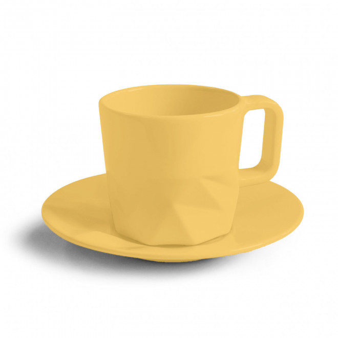 TASSE PERSONNALISABLE AVEC SOUCOUPE EUROPE 80 ML 'CELESTA' - jaune mat