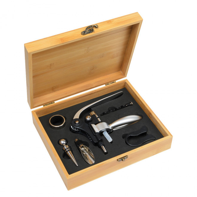 COFFRET A VIN 5 PIÈCES PERSONNALISÉ  'WINE' - bambou