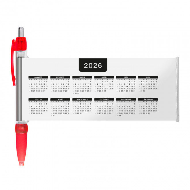 STYLO BANNIERE CALENDRIER PERSONNALISABLE 'SCROLL DATE' - rouge grille_noire
