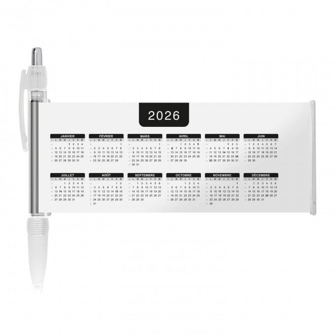 STYLO BANNIERE CALENDRIER PERSONNALISABLE 'SCROLL DATE' - transparent grille_noire