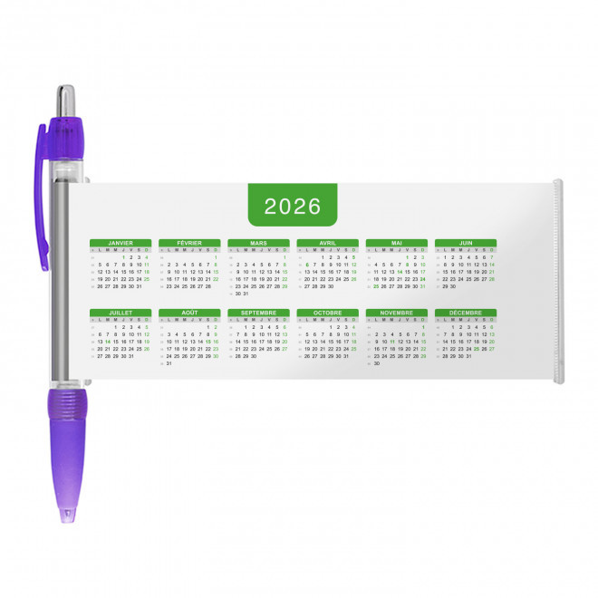 STYLO BANNIERE CALENDRIER PERSONNALISABLE 'SCROLL DATE' - violet grille_verte