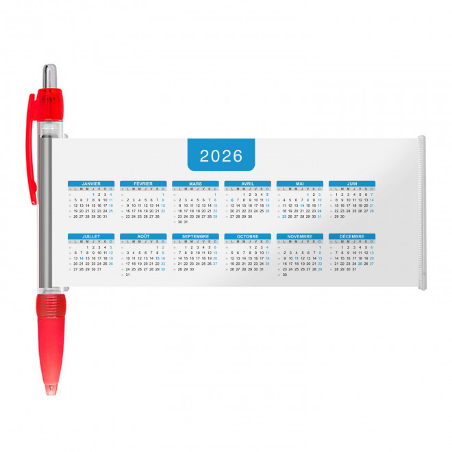 STYLO BANNIERE CALENDRIER PERSONNALISABLE 'SCROLL DATE' - rouge grille_bleue