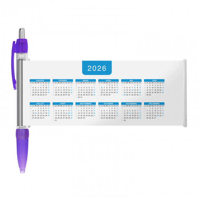 STYLO BANNIERE CALENDRIER PERSONNALISABLE 'SCROLL DATE' - violet grille_bleue